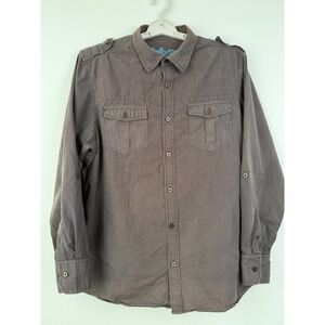 Cherokee Button Down Shirt Mens XL Brown Good Pinstripe Utility Workwear Casual